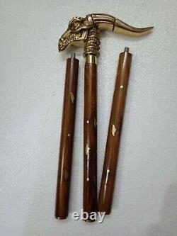 Heavy Full Brass Dragon Head Handle With brown Wooden Walking Stick Best Gif