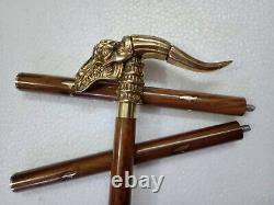 Heavy Full Brass Dragon Head Handle With brown Wooden Walking Stick Best Gif