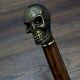 Heavy Skull Cane Walking Cane Walking Stick Wooden Shaft Hand Casting Bronze
