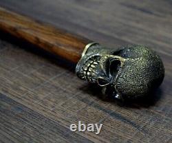 Heavy Skull Cane Walking Cane Walking Stick Wooden Shaft Hand Casting Bronze