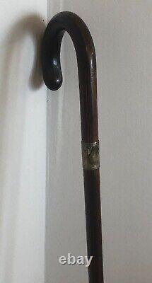 Henry Perkins & S. London England Wooden Cane/Walking Stick Sterling Silver 1930