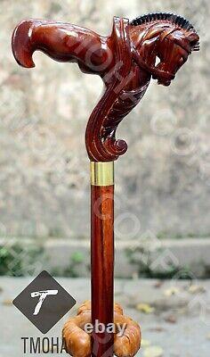 Horse Handle Walking Stick Wooden Hand Carved Walking Cane Horse Xmas Best GiftG