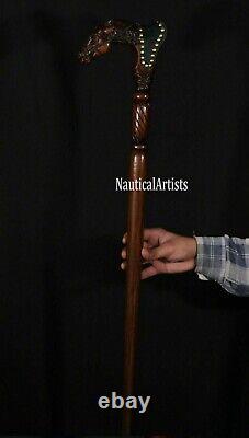 Horse Head Handle Walking Cane Stick Horse WithLeather Style Wooden Hand Carved