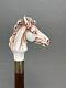 Horse Head Walking Stick Cane Wooden Hand Carved Resin Bird Brass Artisan 36