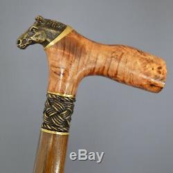 Horse Stabilized Burl Handle Wooden Handmade Cane Walking Stick Unique Exclusive