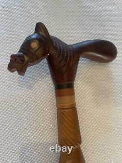 Horse Walking Cane Handcrafted Horse Head Handle Wooden Walking Stick 33 Inches