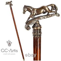Horse Walking Stick Brass Cane Metal Bronze handle wooden shaft Vintage Style 36