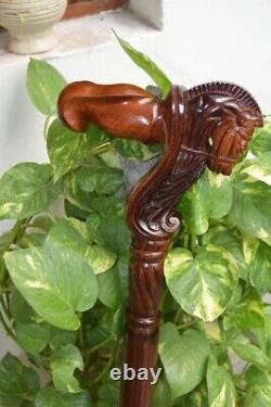 Horse Wooden Hand carved Cane Traditional Hand Carved Walking Stick with Brown P