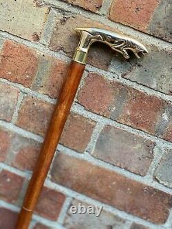 Jaguar Handle Walking Stick Cane Solid Brass Handle Wooden Brown Stick Foldable