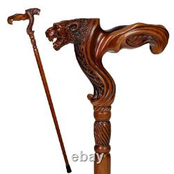 Jaguar Walking Stick Cane for men women Wooden Ergonomic Palm Grip Handle