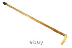 Juniper wooden walking stick (cane) with a silver handle of bone and silver-pl