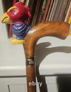Kansas University Jayhawks Mascot Wood Cane Walking Stick Hand Carved Rubber Tip