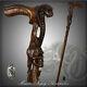 King Cobra Snake & Skull Head Wooden Walking Stick Cane Hand Carved Gift For Men
