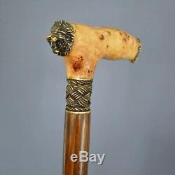 LION BURL Wooden Handmade Cane Walking Stick Accessories BRONZE Craft Canes
