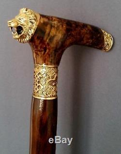 LION BURL Wooden Handmade Cane Walking Stick Accessories BRONZE Craft Canes NEW