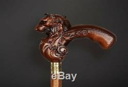 LION Walking Stick, Exclusive Wooden Cane, Hand Carved Hiking Stick, Handmade