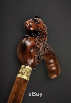 LION Walking Stick, Exclusive Wooden Cane, Hand Carved Hiking Stick, Handmade