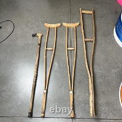 LOT 4 PC Vintage antique crutches cane walking medical hospital wooden stick 40