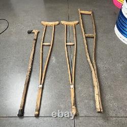 LOT 4 PC Vintage antique crutches cane walking medical hospital wooden stick 40