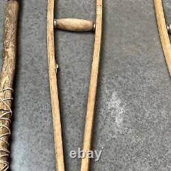 LOT 4 PC Vintage antique crutches cane walking medical hospital wooden stick 40