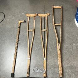 LOT 4 PC Vintage antique crutches cane walking medical hospital wooden stick 40