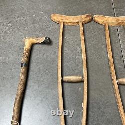 LOT 4 PC Vintage antique crutches cane walking medical hospital wooden stick 40