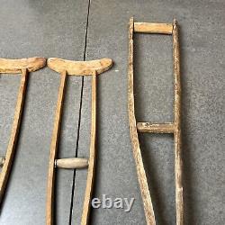 LOT 4 PC Vintage antique crutches cane walking medical hospital wooden stick 40