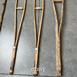 LOT 4 PC Vintage antique crutches cane walking medical hospital wooden stick 40