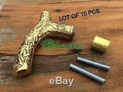 LOT OF 10 PCS Brass DESIGNER Handle For Collectible Wooden Walking Stick Cane