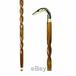 LOT OF 10 PCS Brass Solid DOG Head Brown spiral Shaft Wooden Walking Stick Gift