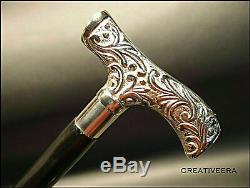 LOT OF 5 PCS Victorian Brass Silver Handle Wooden Walking Stick Antique Cane Gif