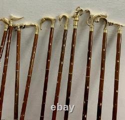 LOTS OF 10 Brass Walking Cane Wooden Walking Stick Different Handle Gentlemen