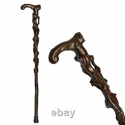 LPY-GZ-090 Wooden Carved Crutch Comfortable Handle Walking Sticks Retro Cane for