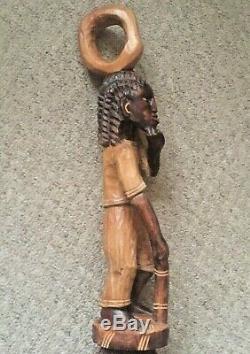 Large Vintage Wooden Carved African Walking Stick Men Tribal 44 Long Home Decor