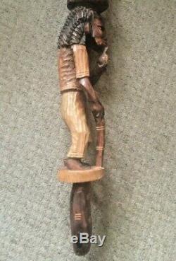 Large Vintage Wooden Carved African Walking Stick Men Tribal 44 Long Home Decor