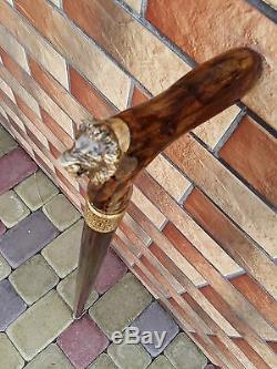 Lion Cane Walking Stick Wooden BURL Handmade Men's Accessories Cane