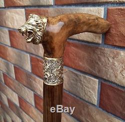 Lion Cane Walking Stick Wooden BURL Handmade Men's Accessories Cane NEW