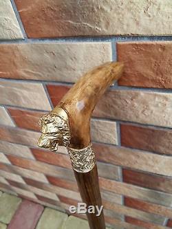 Lion Cane Walking Stick Wooden BURL Handmade Men's Accessories Cane NEW