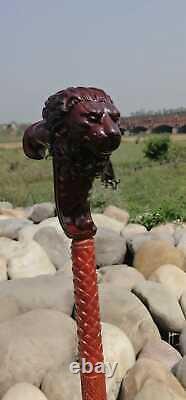 Lion Cane Wooden Walking Stick Handmade Wooden Ergonomic Palm Grip Handle Stick