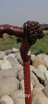 Lion Cane Wooden Walking Stick Handmade Wooden Ergonomic Palm Grip Handle Stick