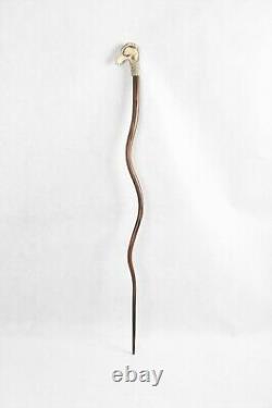 Lion Design Antler Horn Bone Carved Cane Head Brown Cane Wooden Walking Stick