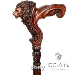 Lion Ergonomic Wooden Walking Stick Cane 36'' with Palm Grip Handle