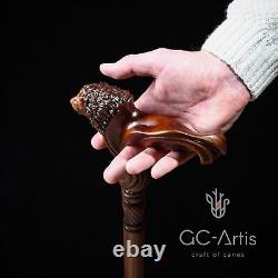 Lion Ergonomic Wooden Walking Stick Cane 36'' with Palm Grip Handle