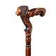 Lion Face Wooden Carved Walking Stick Cane Handmade Wood Crafted Comfortable Han