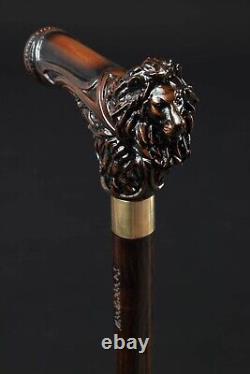 Lion Hand Carved Wooden Walking Stick Lion Handle Walking Cane Christmas Gift X1
