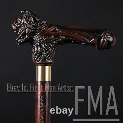 Lion Head Wooden Hand Carved Walking Stick For Men Design Cane Style Gift Cane A