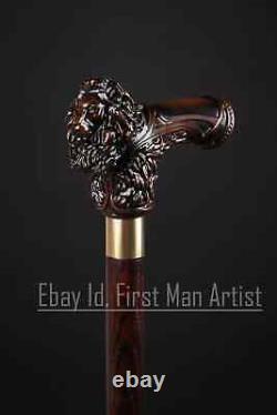 Lion Head Wooden Hand Carved Walking Stick For Men Design Cane Style Gift Cane A