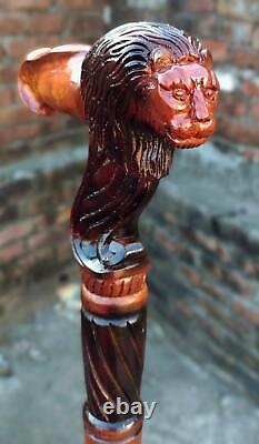 Lion & Skull head Handle Wooden Walking Solid Designer Stick Cane Vintage style