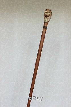 Lion Walking stick Carved handle with simple staff Length 32-38 Wooden cane