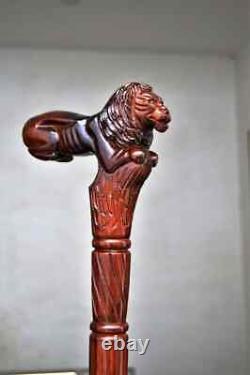 Lion Wooden Carved Walking Stick Cane Elegant Hand Carved Wooden Cane with Intri